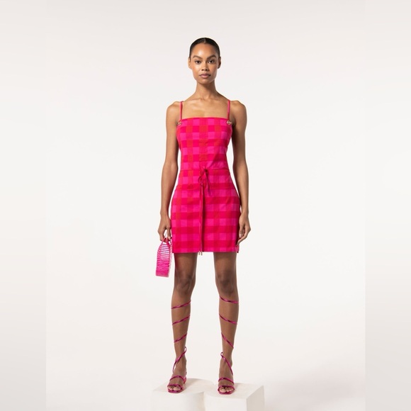 Cult Gaia Daria Gingham Micro Mini Dress In Red - Picture 6 of 9